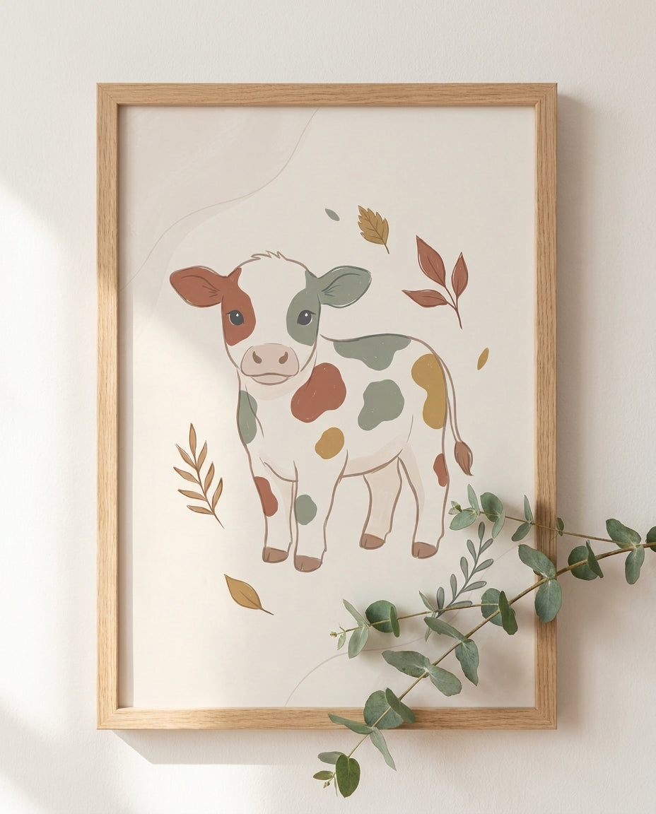 Farm nursery print framed close up with eucalyptus