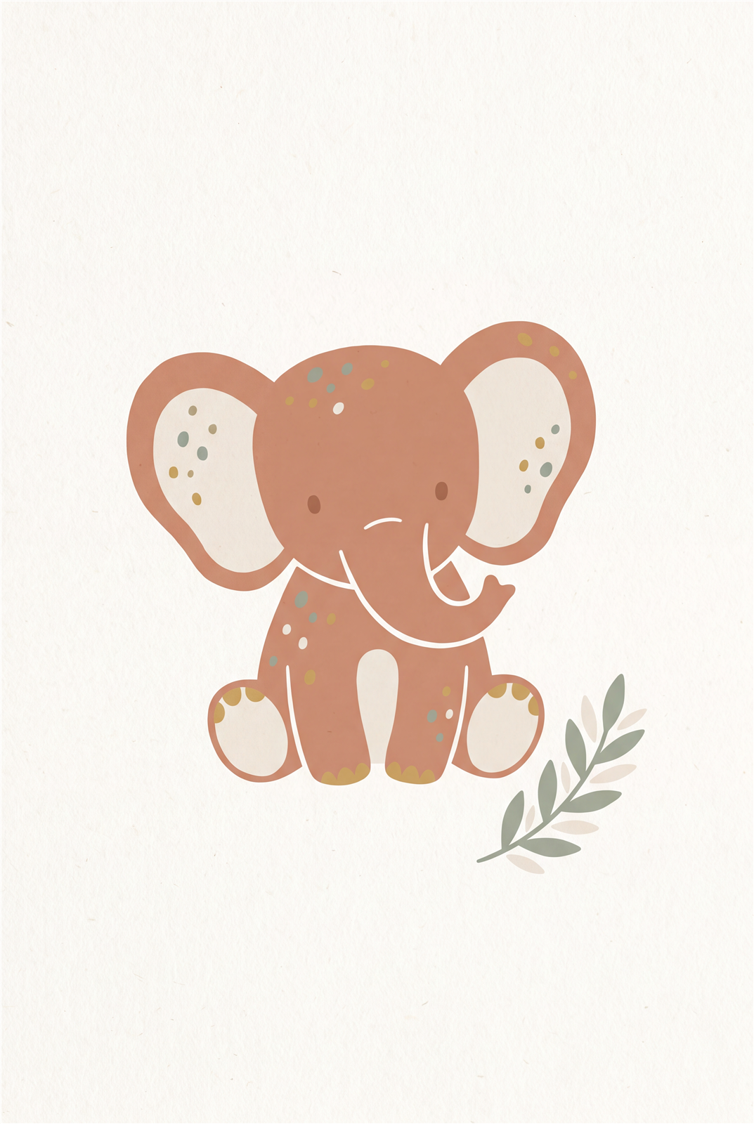 Boho baby elephant printable nursery poster in neutral terracotta and sage
