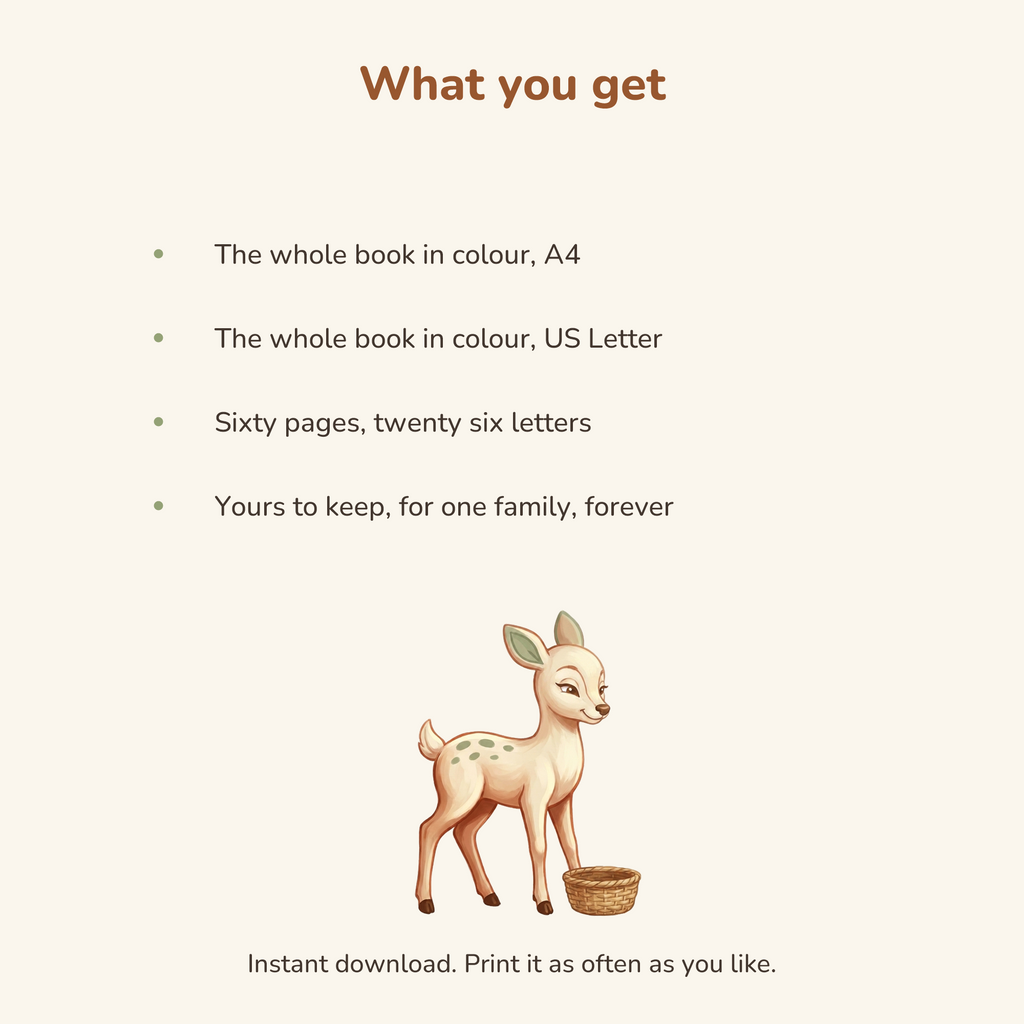 What you get: the whole sixty page book in colour, on A4 and on US Letter paper