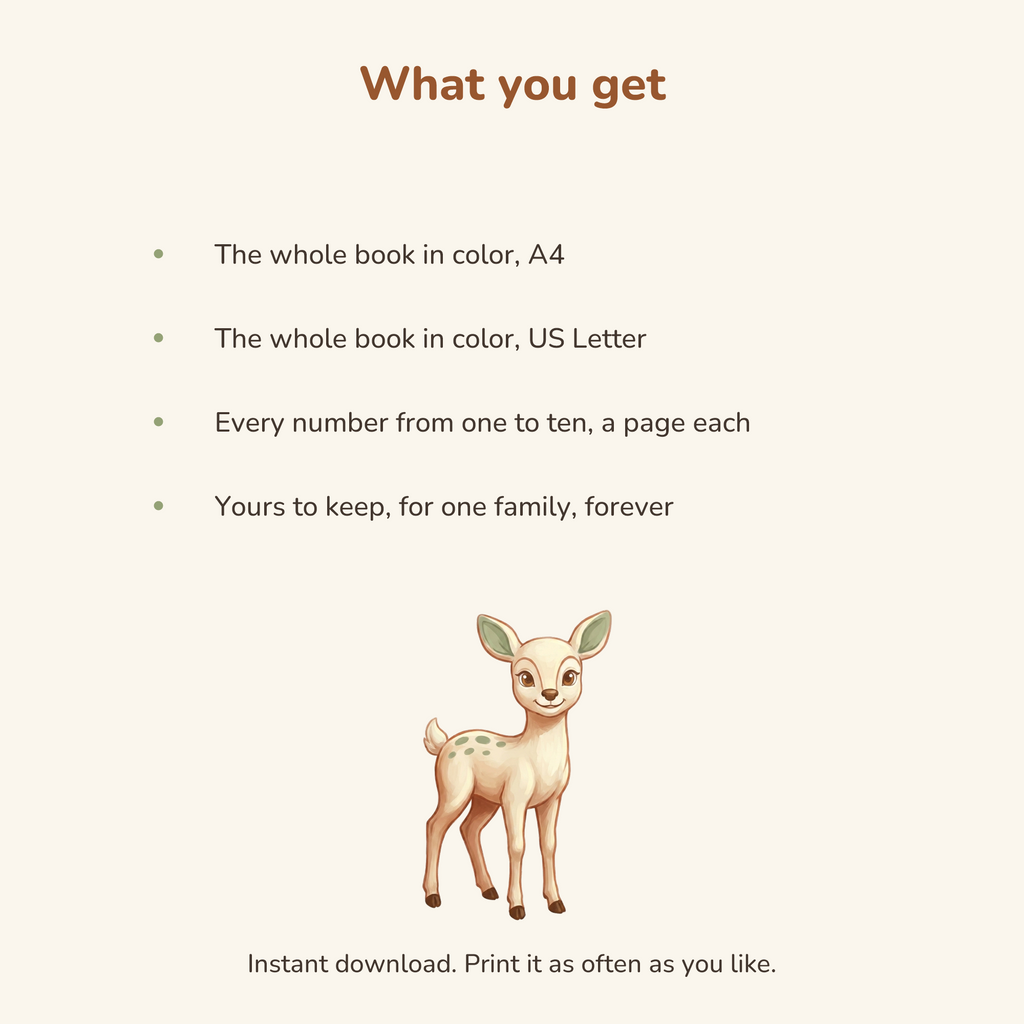 What you get: the whole book in A4 and US Letter, a page for every number from one to ten