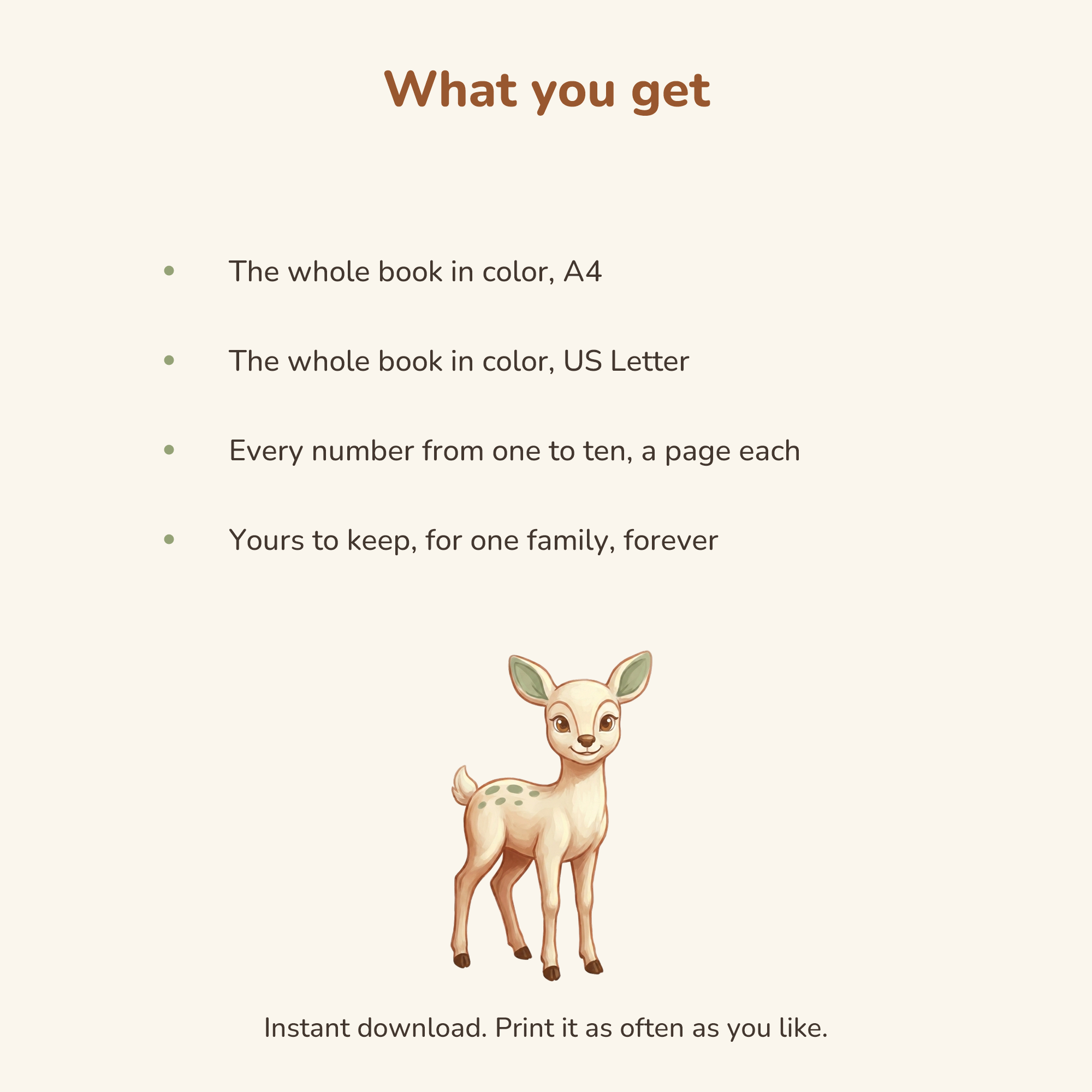 What you get: the whole book in A4 and US Letter, a page for every number from one to ten