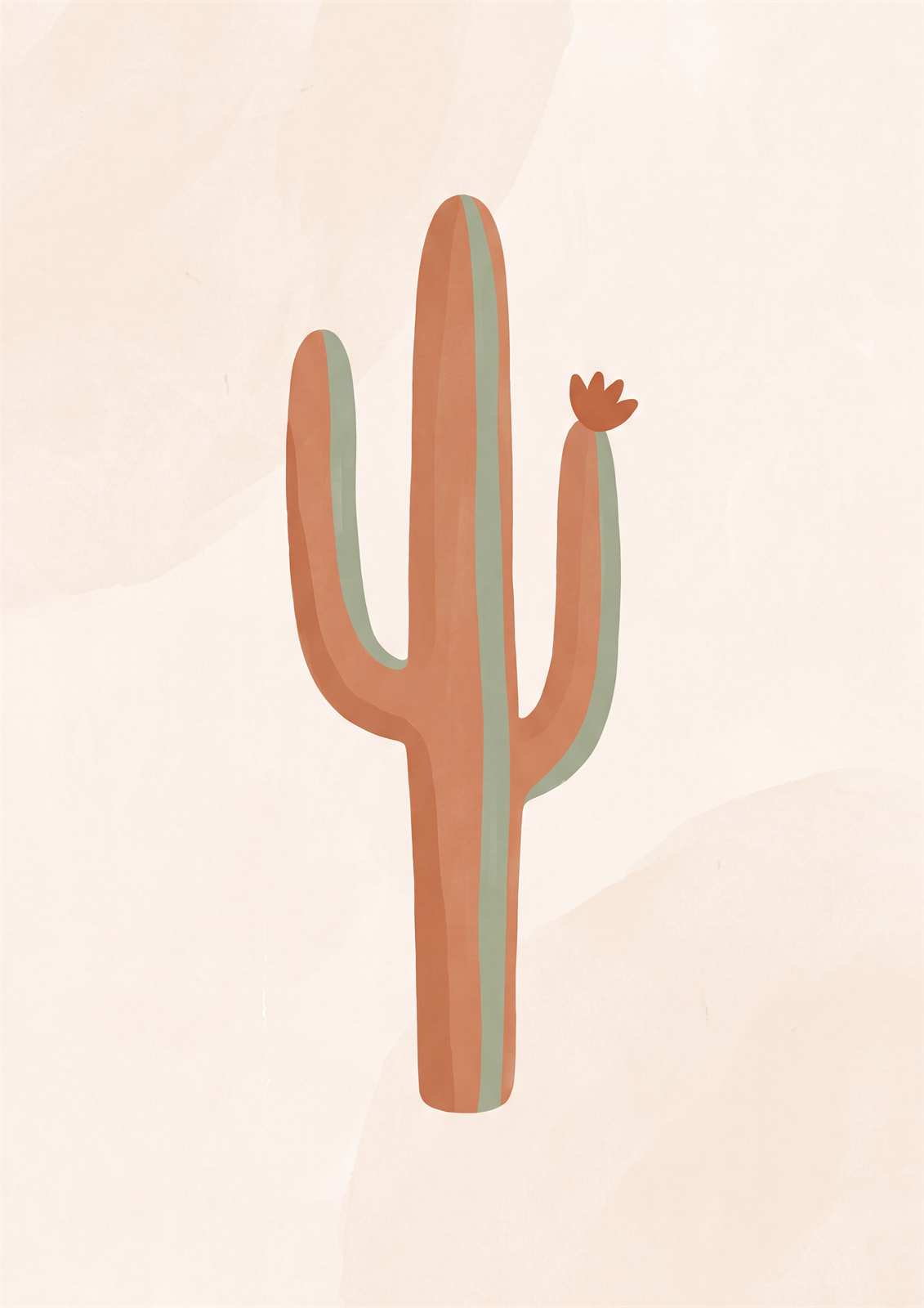 Minimalist saguaro cactus printable nursery poster in terracotta and sage