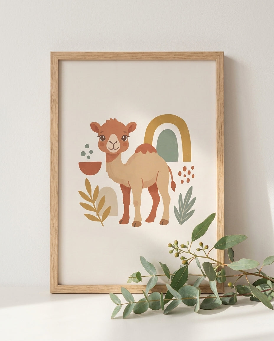 Desert nursery print framed close up with eucalyptus