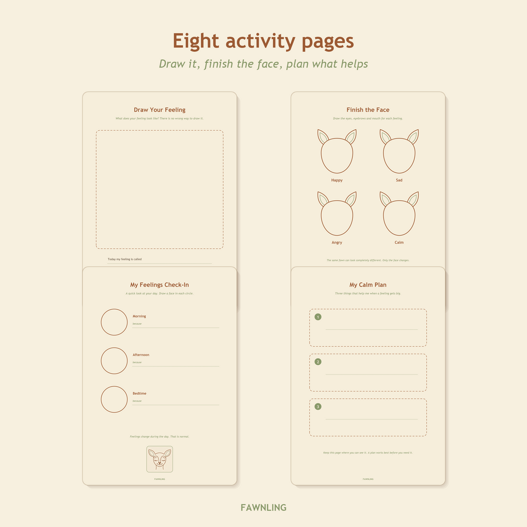 Printable activity pages including Finish the Face and My Calm Plan