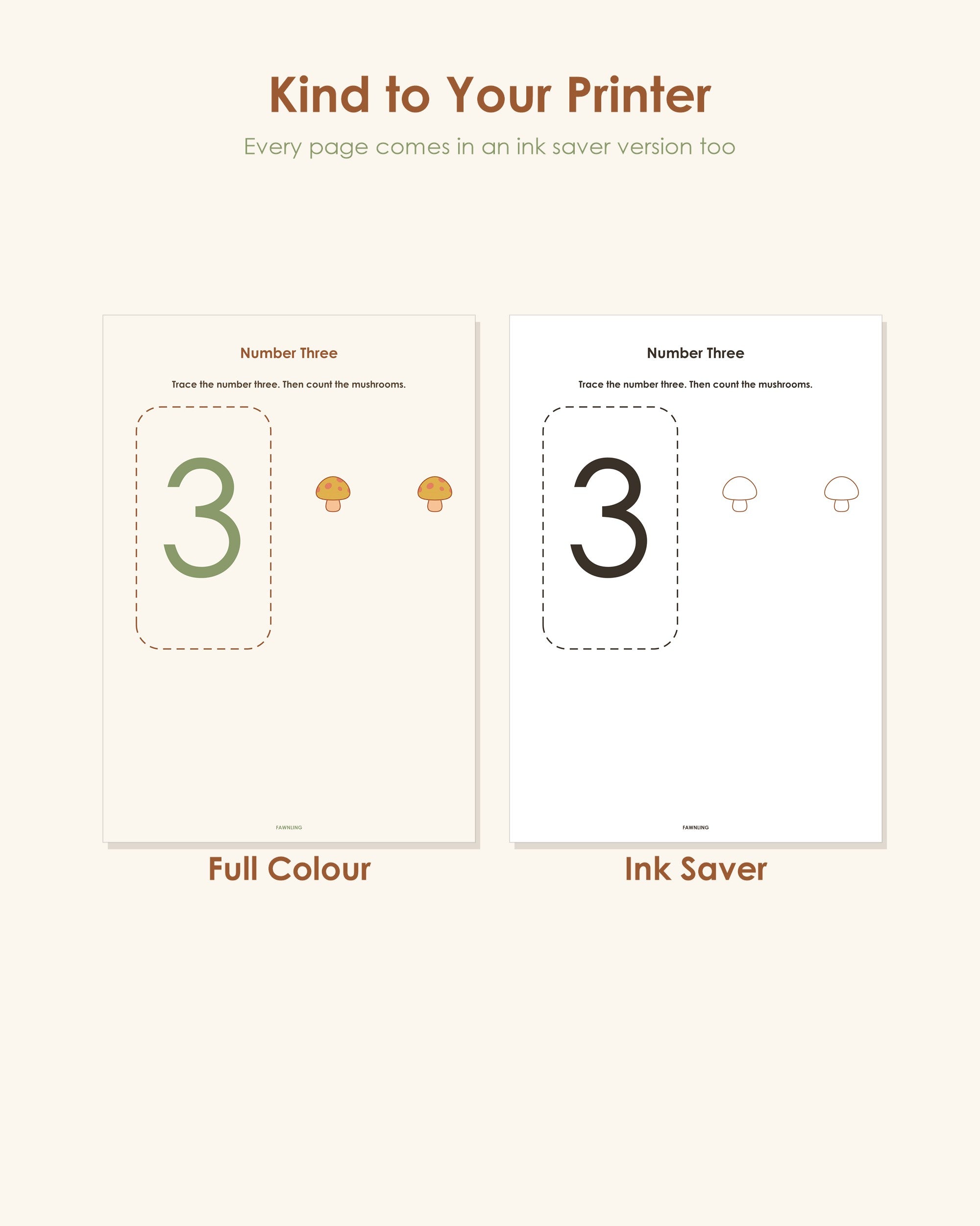 Full colour page next to the ink saver version of the same page