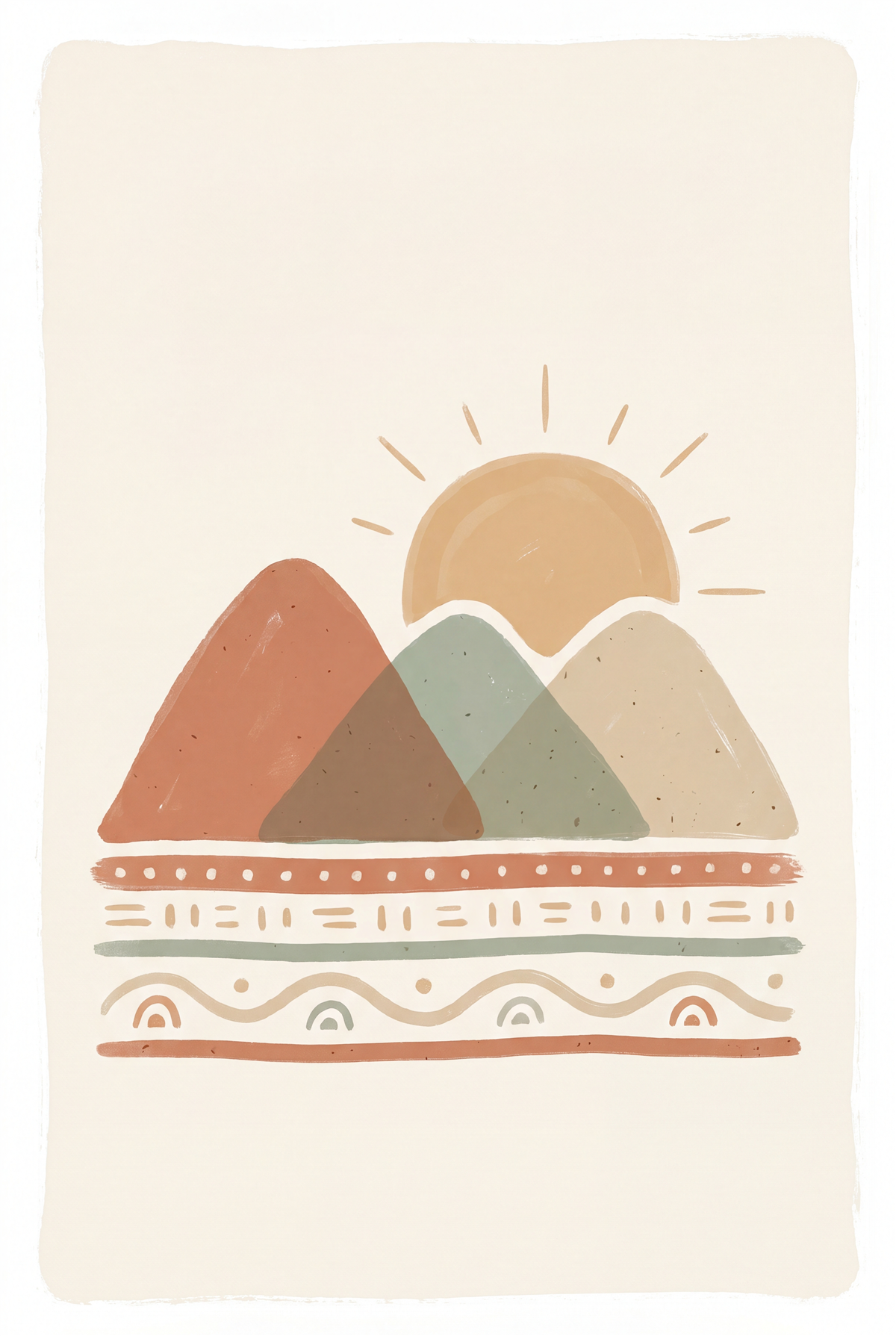 Boho mountain range printable nursery poster in terracotta and sage