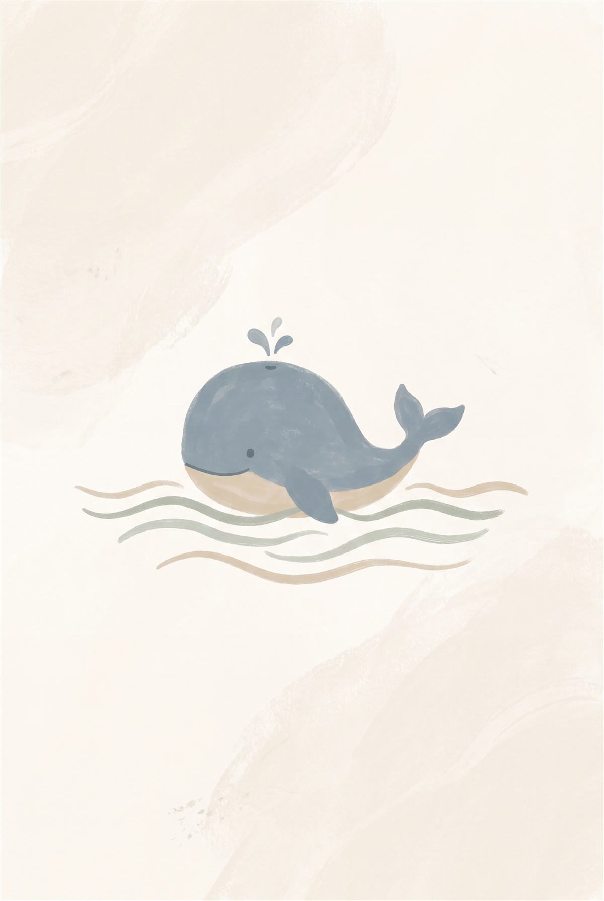Boho baby whale printable nursery poster in dusty blue and sand