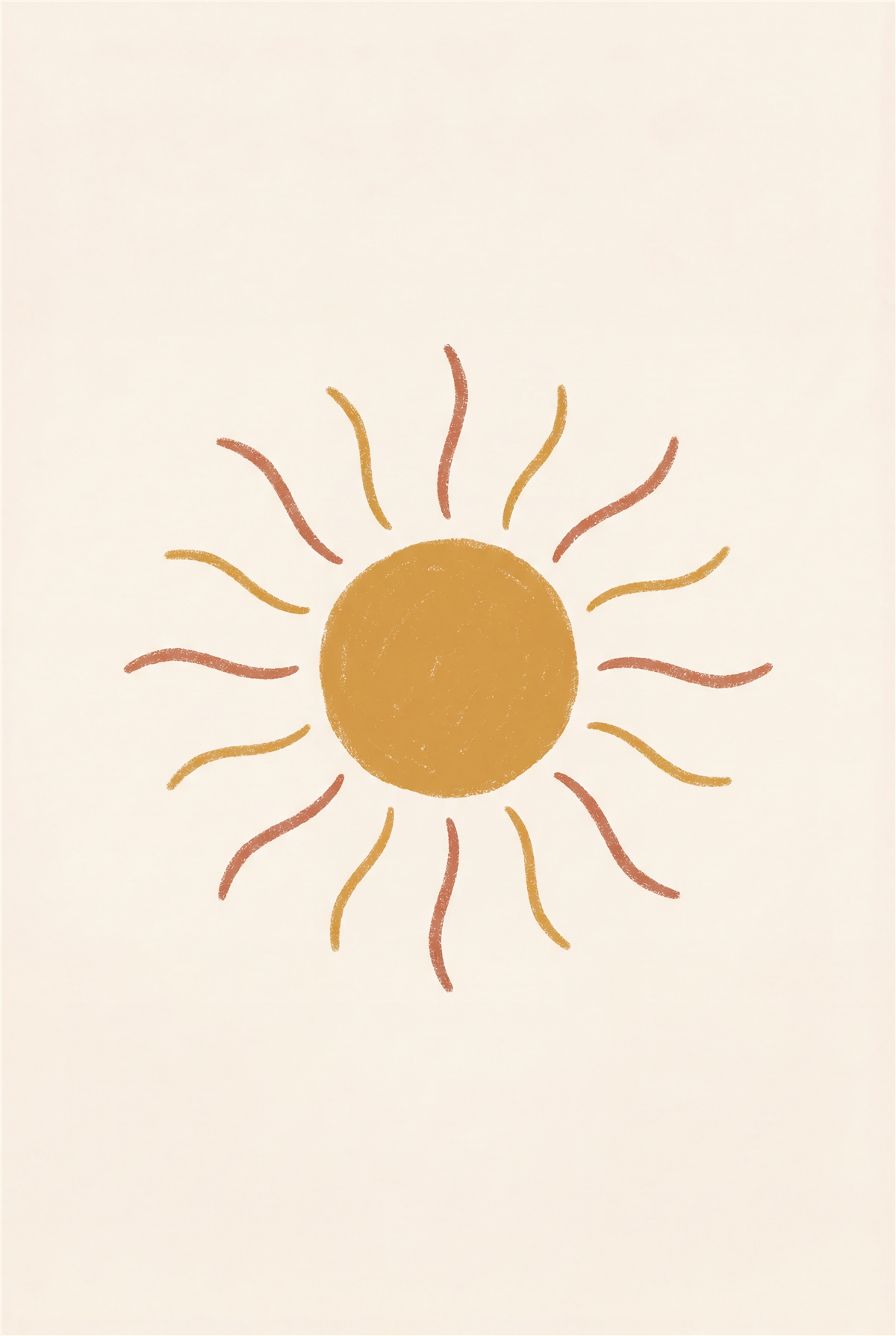 Boho sun printable nursery poster in muted terracotta and mustard
