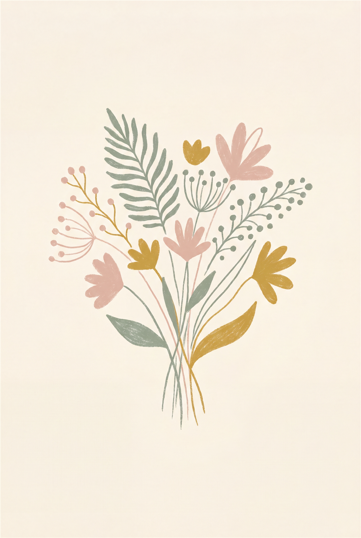 Boho wildflower bouquet printable nursery poster in sage and blush