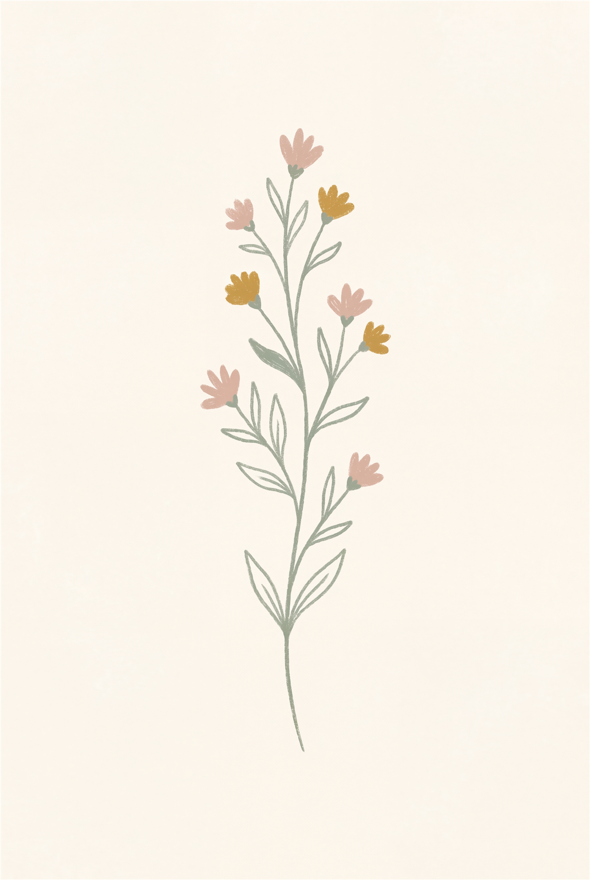 Single wildflower stem printable nursery poster in sage and blush