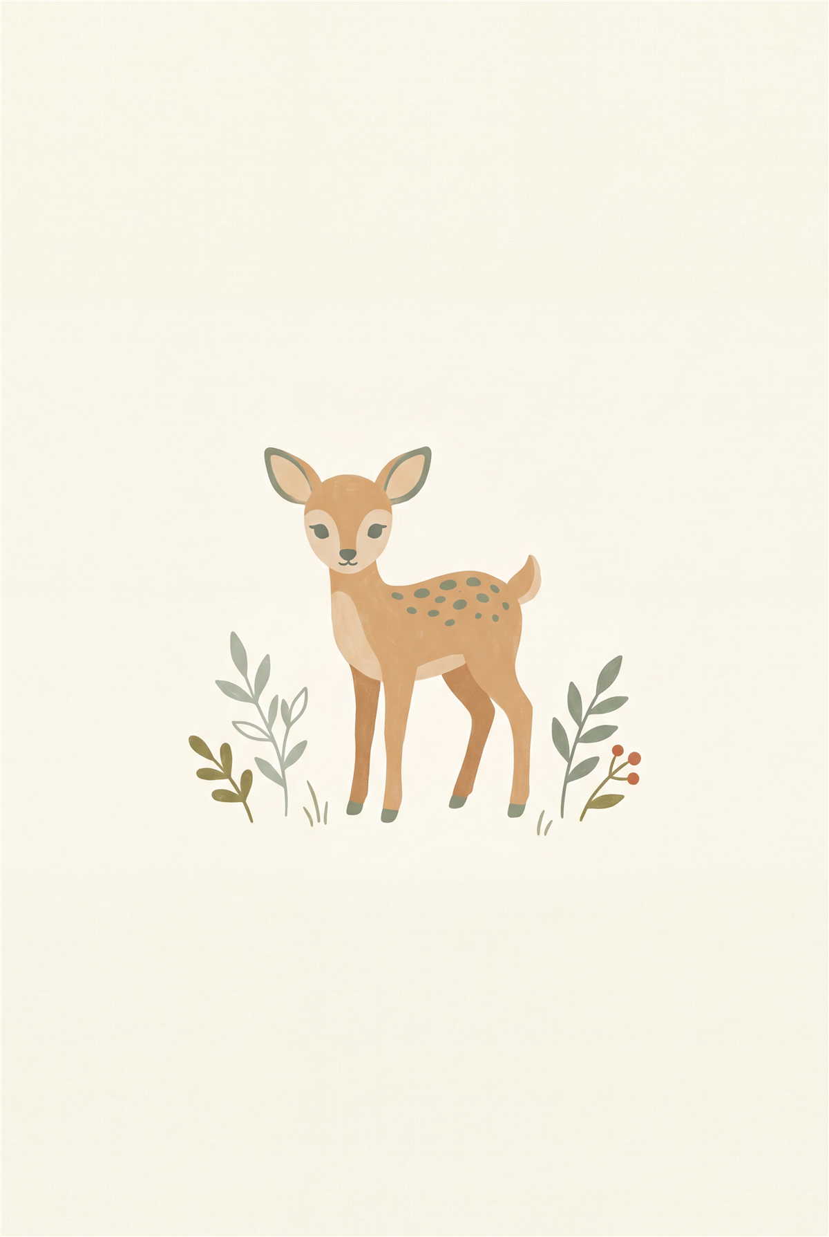 Boho woodland baby deer printable nursery poster in sage and tan