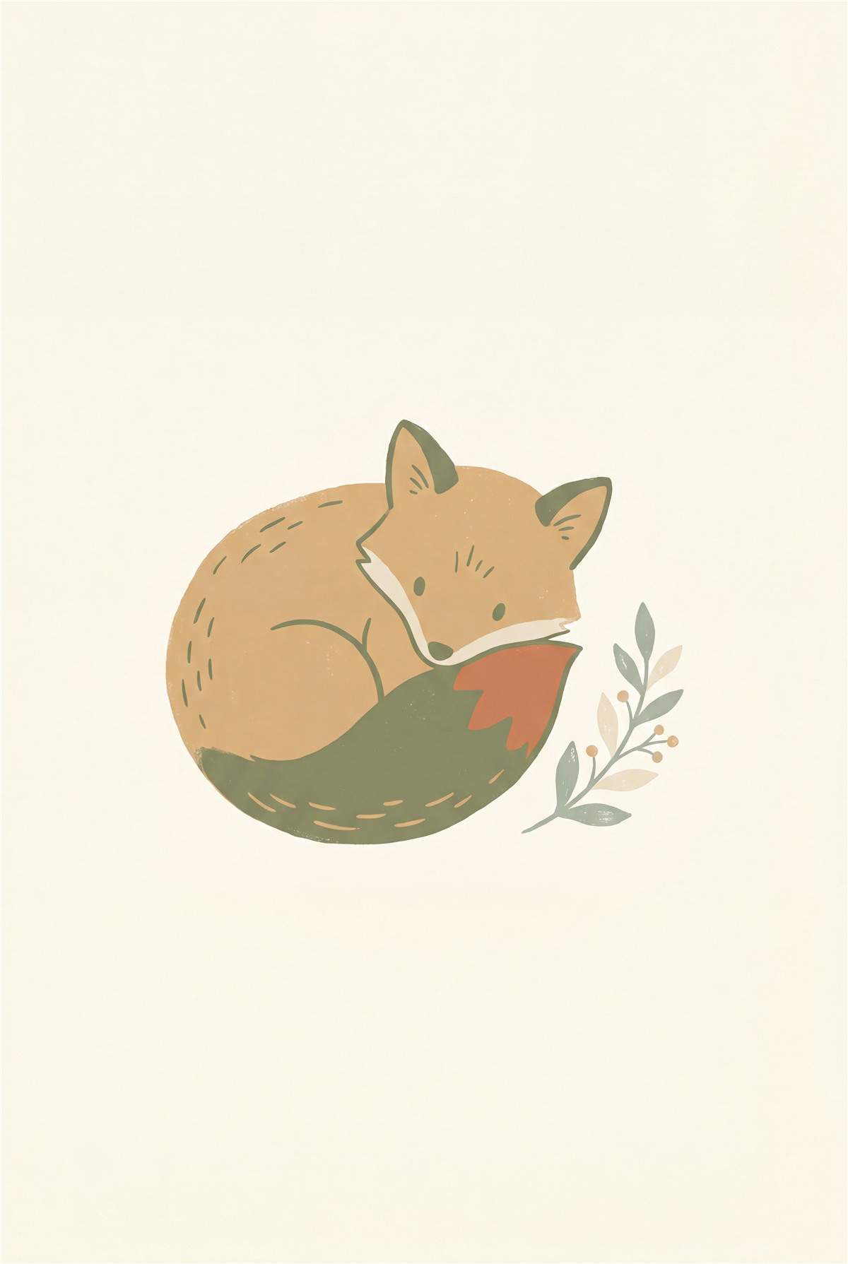 Boho woodland baby fox printable nursery poster in sage and tan